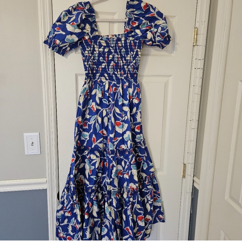 Tory Burch Smocked Dress Celeb Royal Kate Painted Roses Large new w/out tag